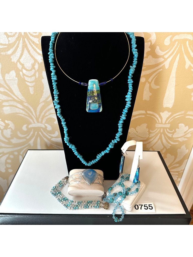 Jewelry Lot Vintage Modern Turquoise Necklace Art Glass Crystal Bracelet